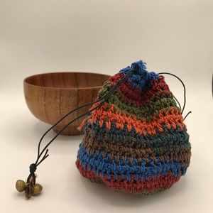 Handmade Drawstring Bag with Shell and Bell Detail